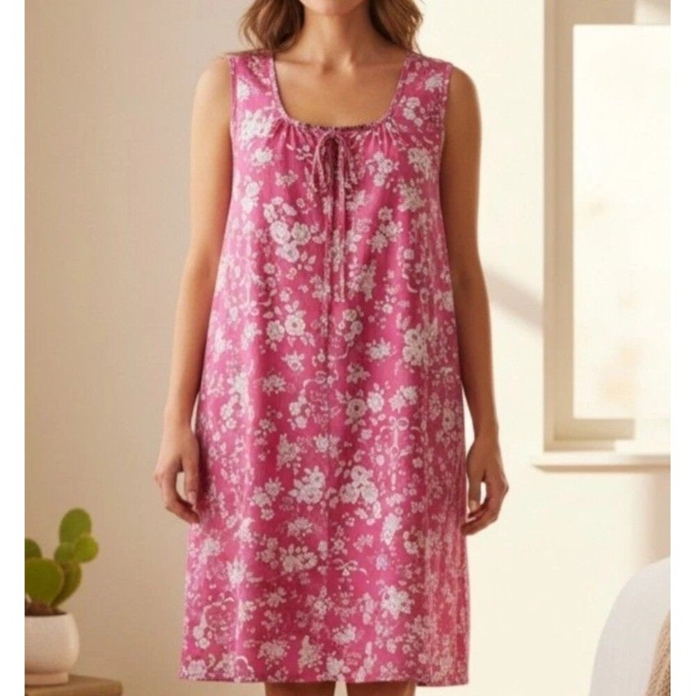 VTG Anthony Richards Pink Floral Nightgown House Dress L Cotton Cottage Granny